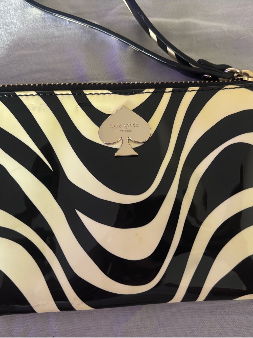 kate spade Black & White Patent Zebra Wristlet
